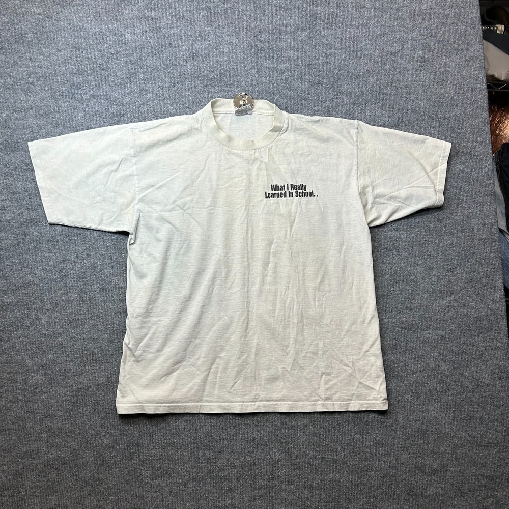 VTG Gildan What I Really Learned In School T-Shirt Men's White Short Sleeve - XL